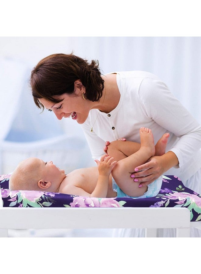 TANOFAR غطاء وسادة تغيير حفاضات زهور بنفسجية لحديثي الولادة الفتيات، ناعم وقابل للتنفس، ملاءات طاولة تغيير الأطفال - Image 3