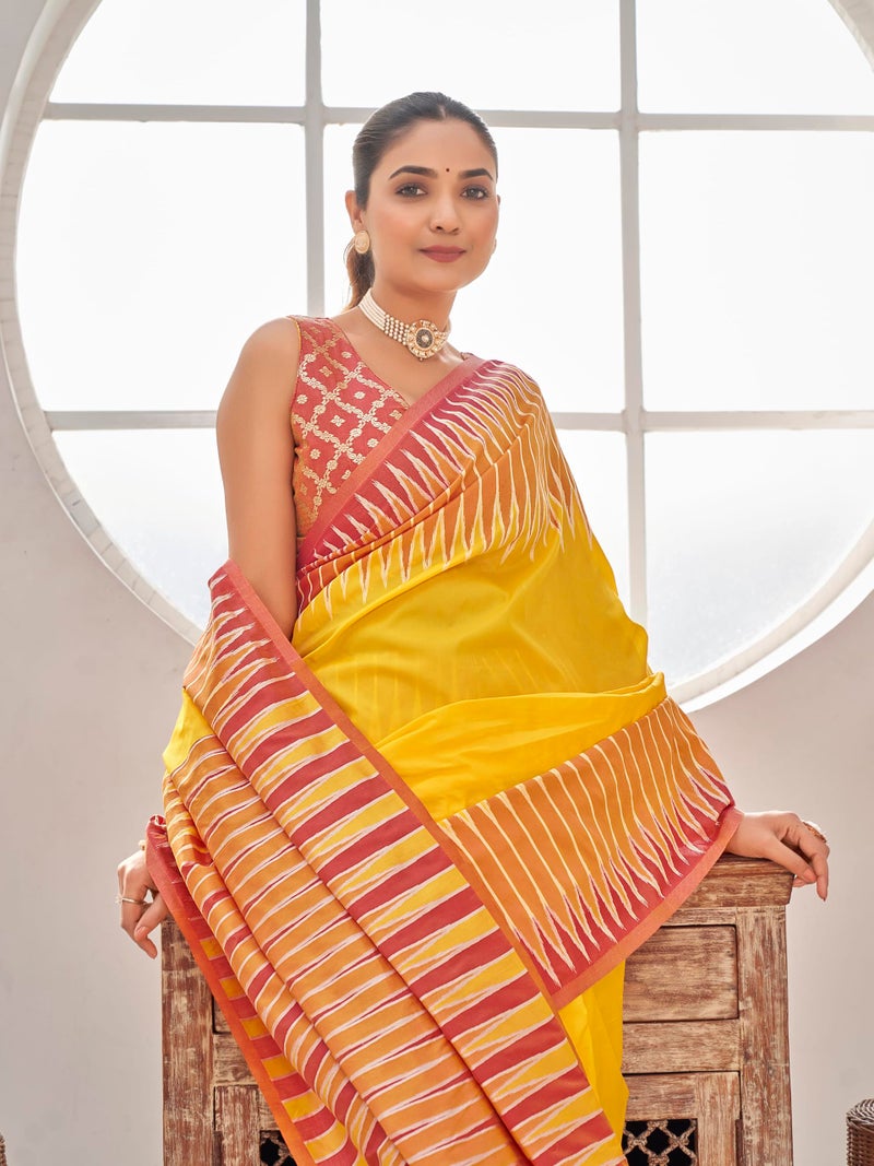 MANOHARI Women's Most Trendy Banarasi Soft Silk Woven Yellow Saree With Heavy Jacquard Work Saree With Blouse Piece_MN2002 - Image 5