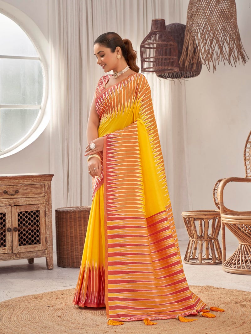 MANOHARI Women's Most Trendy Banarasi Soft Silk Woven Yellow Saree With Heavy Jacquard Work Saree With Blouse Piece_MN2002 - Image 2