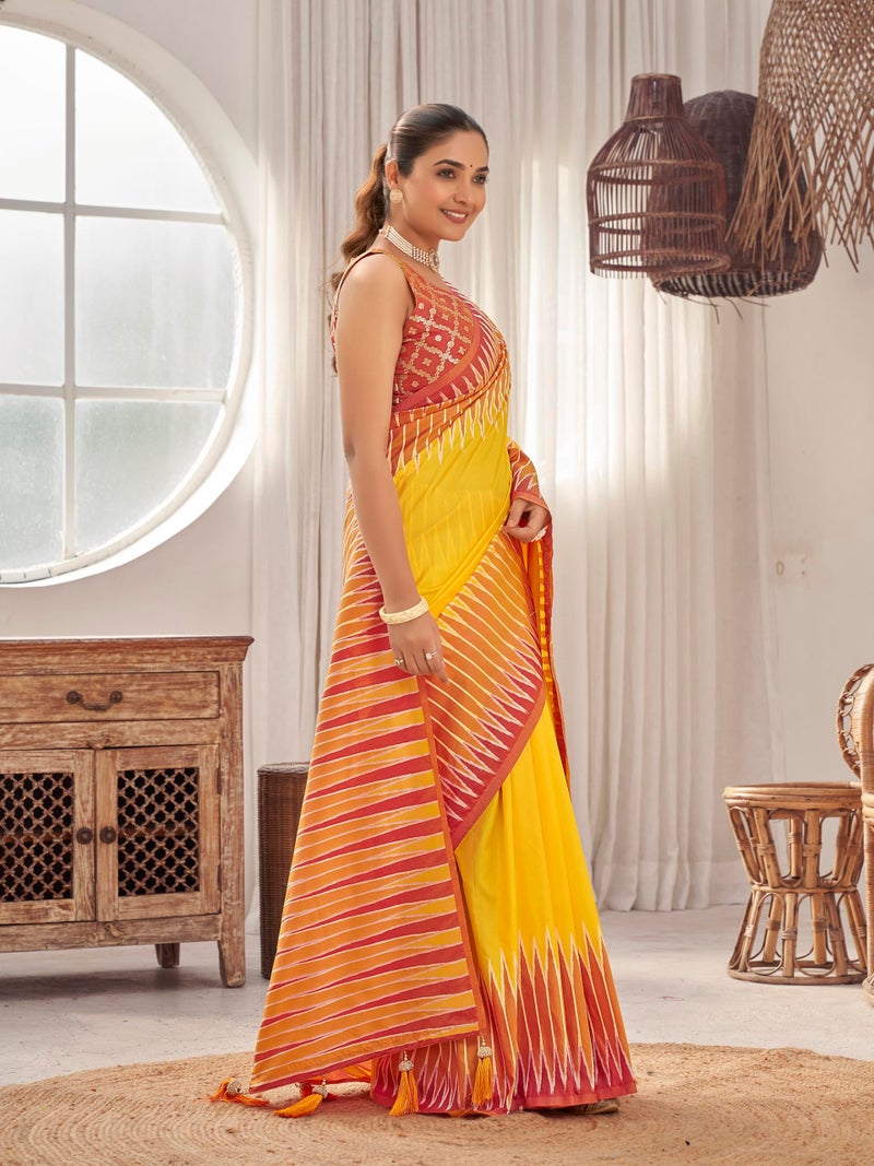 MANOHARI Women's Most Trendy Banarasi Soft Silk Woven Yellow Saree With Heavy Jacquard Work Saree With Blouse Piece_MN2002 - Image 4