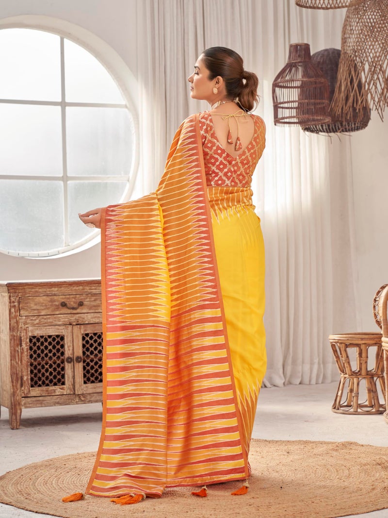 MANOHARI Women's Most Trendy Banarasi Soft Silk Woven Yellow Saree With Heavy Jacquard Work Saree With Blouse Piece_MN2002 - Image 3