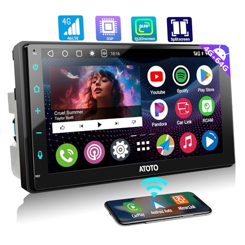 ATOTOZONE A6PF Plus 8-Core 4G+64G 7inch Android Double DIN Car Stereo, 4G LTE, Wireless CarPlay/Android Auto QLED Touch Screen, WiFi/BT/USB Tethering, Dual Bluetooth, 36-Band EQ, AI Chat, DSP/LRV/SWC - Image 1