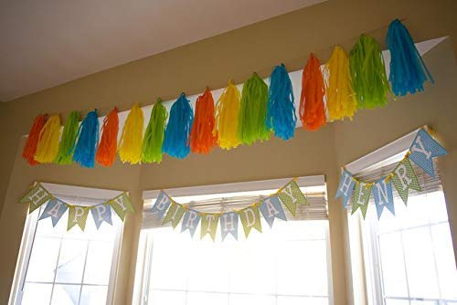 IGUO Monster Bash Party Decorations - 30Pcs Yellow Blue Green Orange Tissue Pom Poms Monster Party Favors 1st Birthday Supplies Paper Tassel Garland for Girls Boys Baby Shower Kids Party Supplies - Image 5