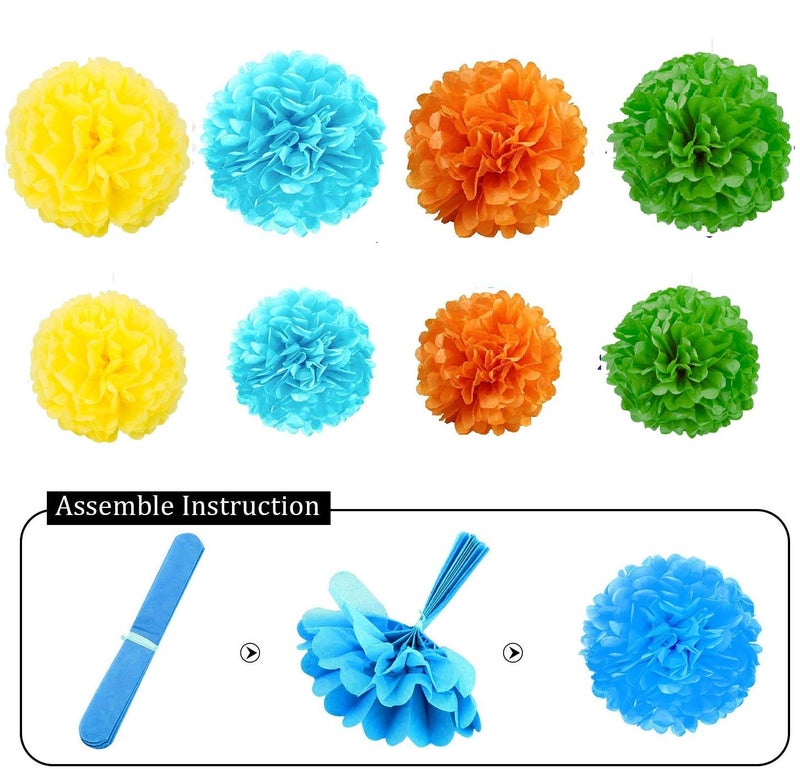 IGUO Monster Bash Party Decorations - 30Pcs Yellow Blue Green Orange Tissue Pom Poms Monster Party Favors 1st Birthday Supplies Paper Tassel Garland for Girls Boys Baby Shower Kids Party Supplies - Image 2