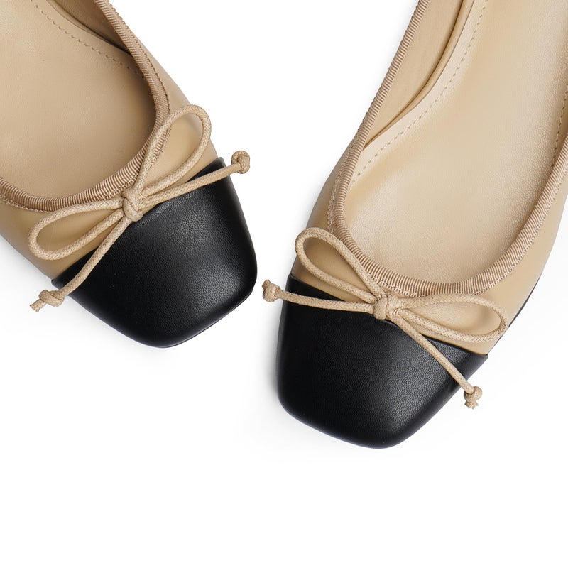 Modatope Nude Flats for Women Dressy Ballet Ballerina Bow Bowknot Closed Square Cap Toe Slip on Two Tone Flats Shoes Size 7.5 - Image 5