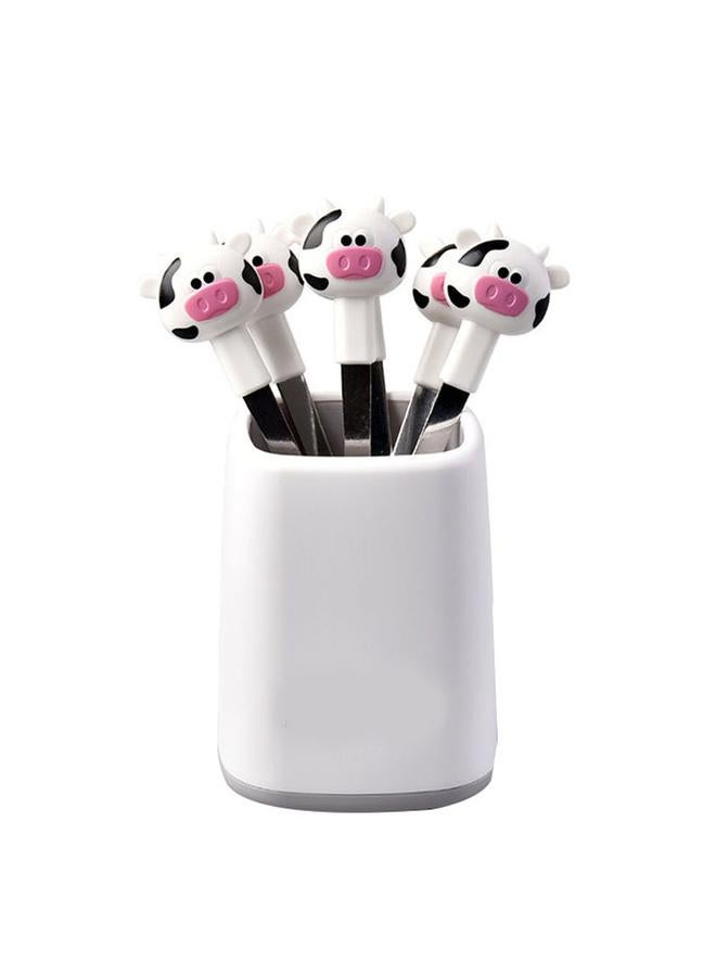 xozgdovg 6PCS Fruit Fork Set for Kids Stainless Steel Cute Cartoon Calf Animal Food Picks Dessert Forks for for Bento Lunch Box Party White - Image 1