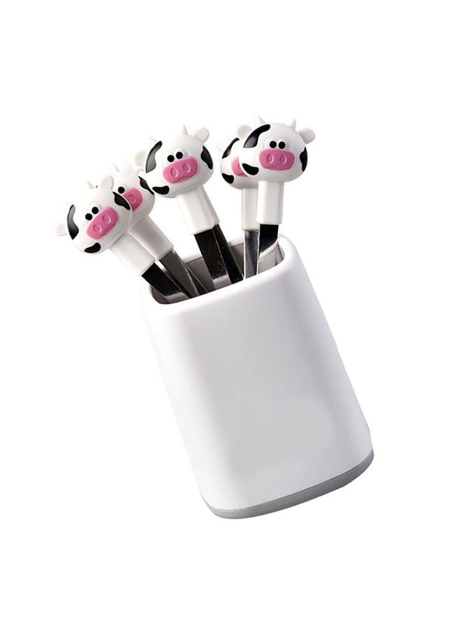 xozgdovg 6PCS Fruit Fork Set for Kids Stainless Steel Cute Cartoon Calf Animal Food Picks Dessert Forks for for Bento Lunch Box Party White - Image 2