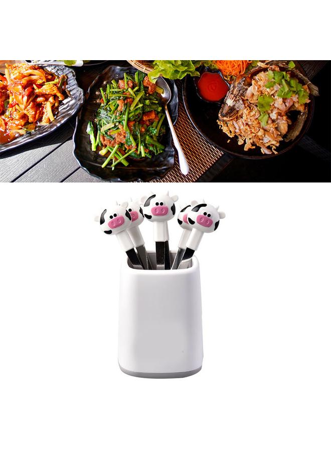 xozgdovg 6PCS Fruit Fork Set for Kids Stainless Steel Cute Cartoon Calf Animal Food Picks Dessert Forks for for Bento Lunch Box Party White - Image 3