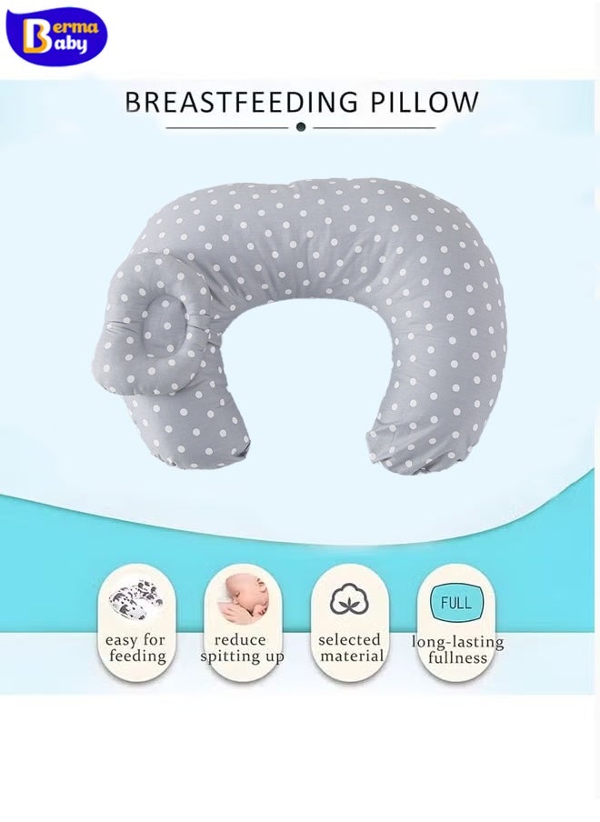 Berma Baby Baby nursing pillow, anti-spitting pillow, newborn learning nursing pillow, positioner, machine washable U-shaped nursing pillow, baby support pillow, adjustable nursing pillow (gray polka dots)  - Image 4