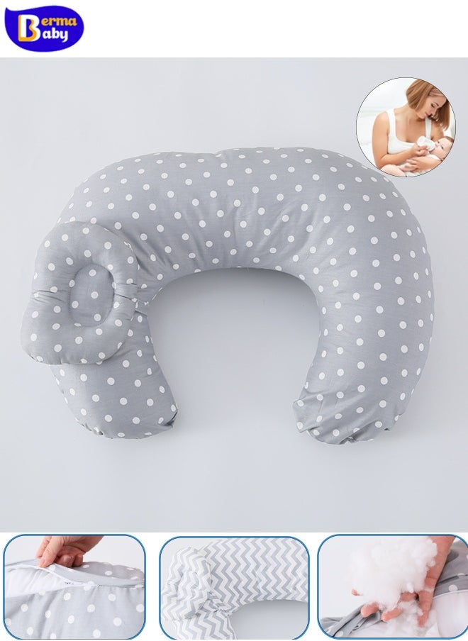Berma Baby Baby nursing pillow, anti-spitting pillow, newborn learning nursing pillow, positioner, machine washable U-shaped nursing pillow, baby support pillow, adjustable nursing pillow (gray polka dots)  - Image 1