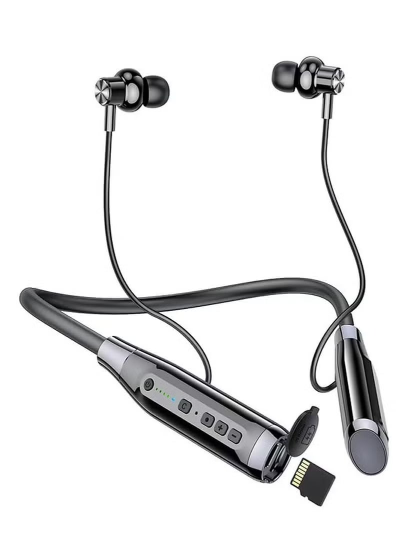 هينو تيكو حزام رقبة بلوتوث HN120 مع 120 ساعة من الموسيقى، جودة صوت عالية، ميكروفون فائق الوضوح، دعم بطاقة TF - أسود أنيق، مثالي للموسيقى والمكالمات والاستخدام طويل الأمد - Image 1