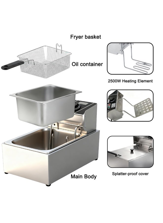 رايتشر مقلاة عميقة من الفولاذ المقاوم للصدأ مع فلتر سلة، مناسبة للدجاج المقلي، والروبيان، والبطاطس المقلية، ورقائق البطاطس، وما إلى ذلك، مقلاة كهربائية منزلية بفتحة واحدة، سهلة التنظيف - Image 3