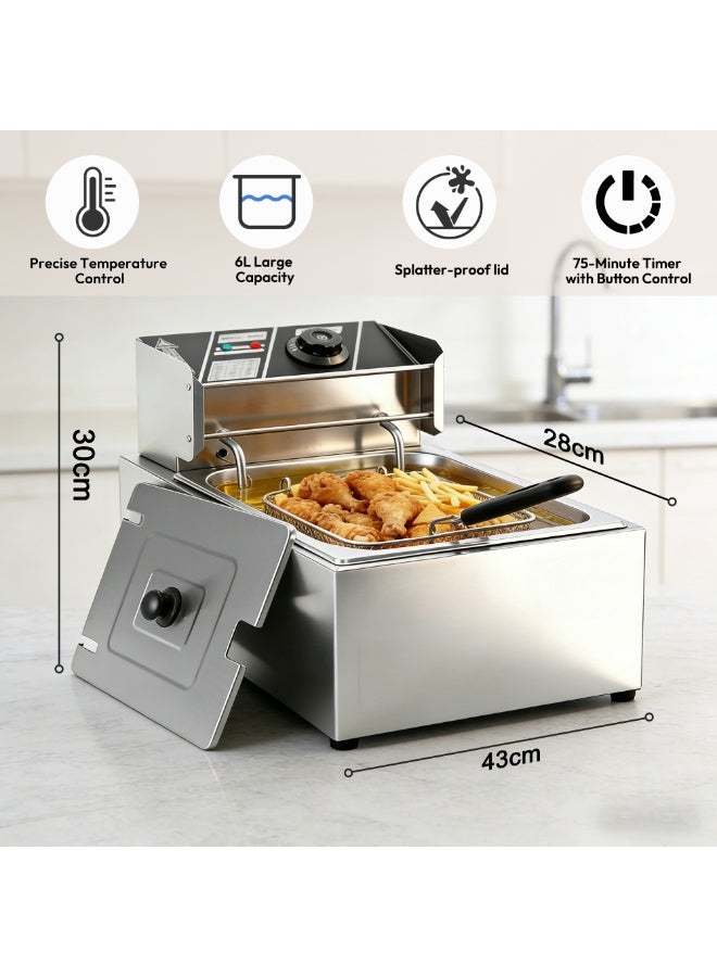 رايتشر مقلاة عميقة من الفولاذ المقاوم للصدأ مع فلتر سلة، مناسبة للدجاج المقلي، والروبيان، والبطاطس المقلية، ورقائق البطاطس، وما إلى ذلك، مقلاة كهربائية منزلية بفتحة واحدة، سهلة التنظيف - Image 2