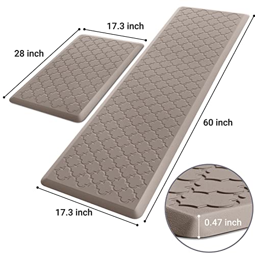 SoftDuo Kitchen Mat [2 PCS] Cushioned Anti-Fatigue Floor Mat, Waterproof Non-Skid Kitchen Mats and Rugs, Ergonomic Comfort Foam Kitchen Rugs, Standing Mat for Floor,Office, Sink(Khaki,17.3"x28"+17.3"x60") - Image 2