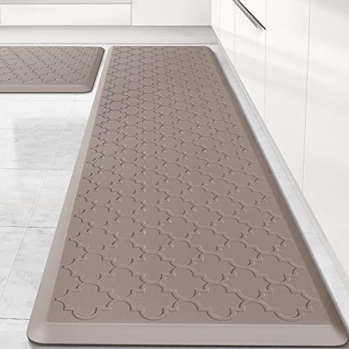 SoftDuo Kitchen Mat [2 PCS] Cushioned Anti-Fatigue Floor Mat, Waterproof Non-Skid Kitchen Mats and Rugs, Ergonomic Comfort Foam Kitchen Rugs, Standing Mat for Floor,Office, Sink(Khaki,17.3"x28"+17.3"x60") - Image 1