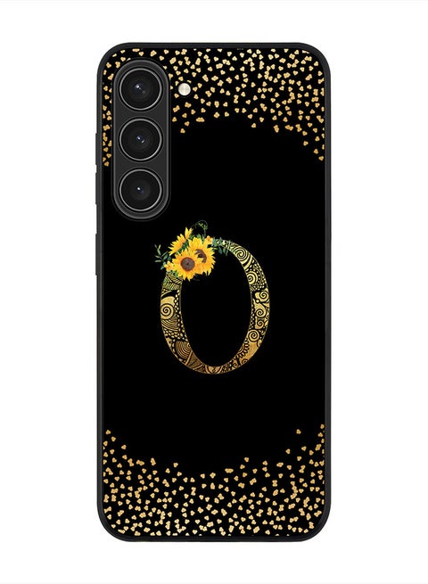 Rugged Black edge case for Samsung Galaxy S23+ 5G, Soft Flexible Phone case Custom Monogram Initial Letter Mandala Floral Pattern Alphabet- O (Black)