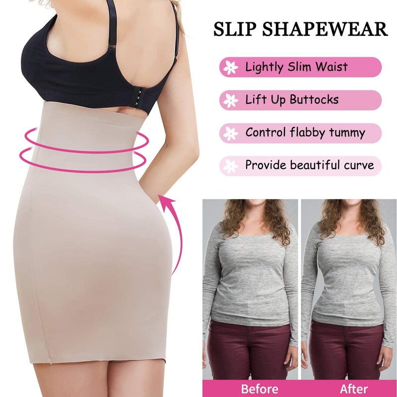 SLIMBELLE Half Slips Shaper Cool Comfort Seamless Firm Control Slip Shapewear Under Dress Tight Skirt Undergarments Beige M - Image 2