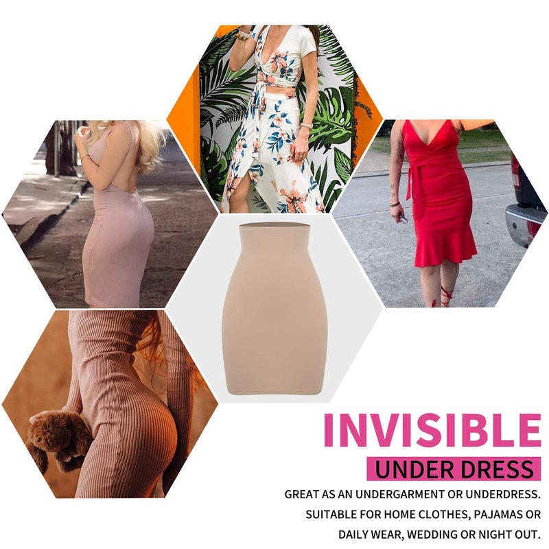 SLIMBELLE Half Slips Shaper Cool Comfort Seamless Firm Control Slip Shapewear Under Dress Tight Skirt Undergarments Beige M - Image 4