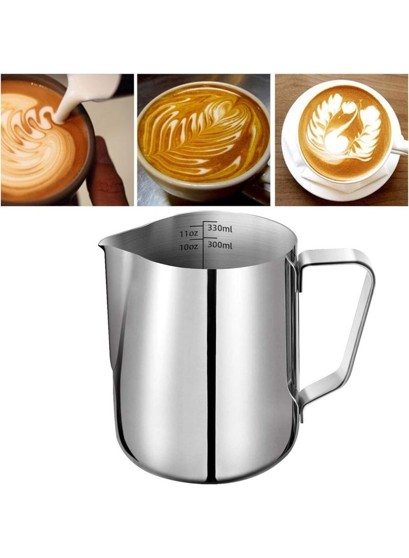 350ml Stainless Steel Milk Frothing Pitcher for Coffee Machine, Milk Jug with Measurement Markings, Coffee Milk Steaming and Frothing Pitcher for Cappuccino, Espresso and Barista Use - Image 1