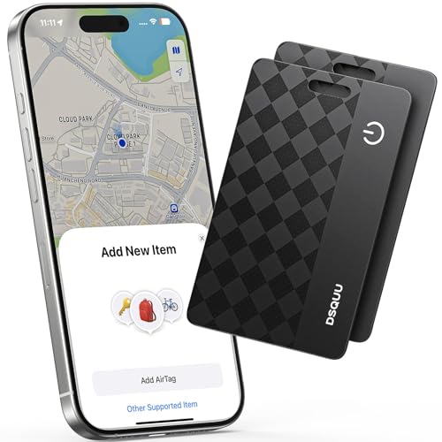 Dsquu Wallet Tracker Card Air-Tag (iOS Only) Ultra-Thin 0.07in IP68 Waterproof Bluetooth Tracker for Wallets, Passport, Work with Apple Find My, Wireless Charging, Anti-Loss Card Locator iOS Only (2 Pack) - Image 1
