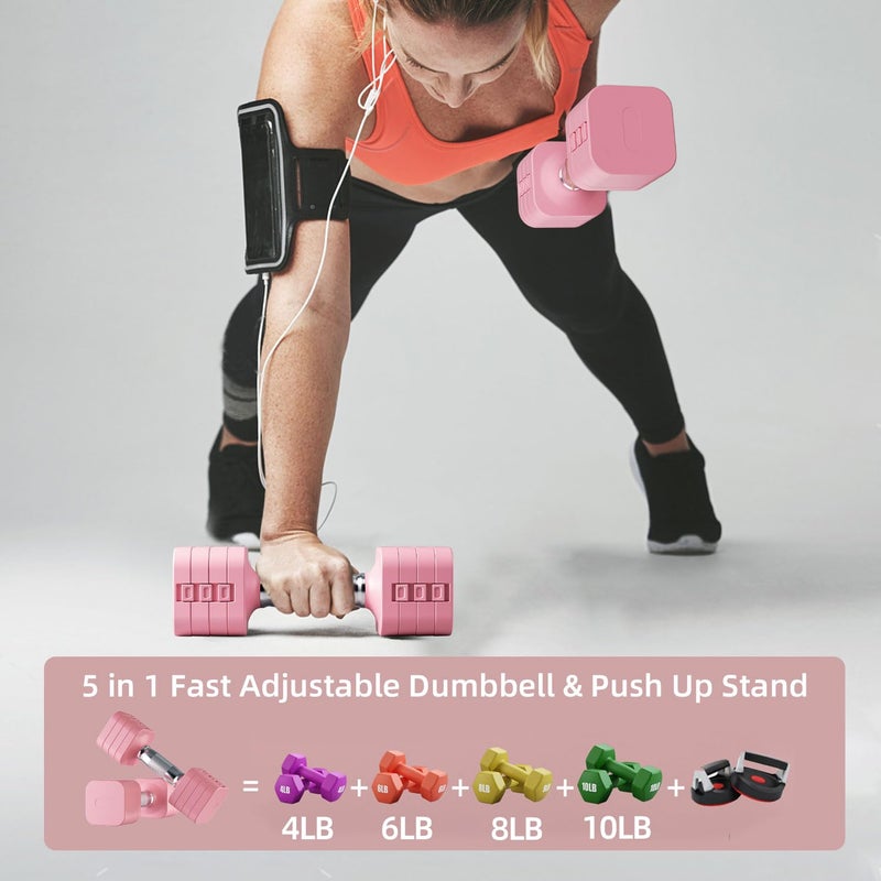 RUNWE 10lb Dumbbell Set of 2-4 in 1 Fast Adjustable Free Weight Set, Each 4lb 6lb 8lb 10lb for Women & Men Exercise Fitness for Home Gym, Also Can Be Used Push Up Bar - Image 5