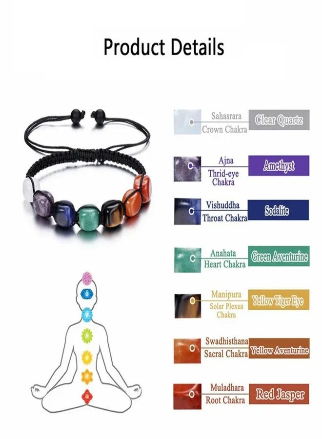 GEMTUB Natural Handcrafted 7 Chakra Tumble Stone Bracelet for Men and Women | Adjustable Rope | Reiki Healing Crystal Energy Balance & Meditation Jewelry - Image 5