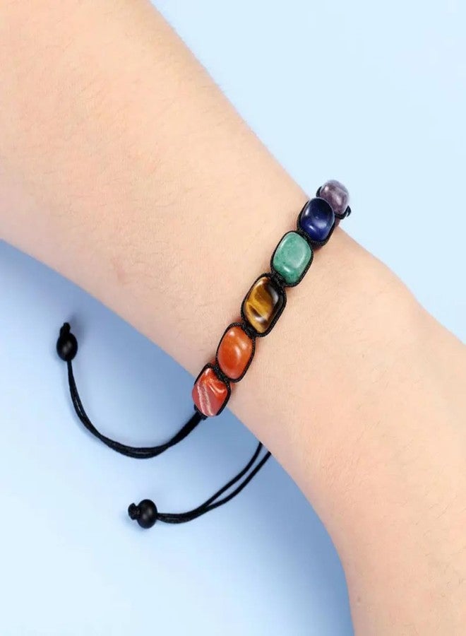 GEMTUB Natural Handcrafted 7 Chakra Tumble Stone Bracelet for Men and Women | Adjustable Rope | Reiki Healing Crystal Energy Balance & Meditation Jewelry - Image 4