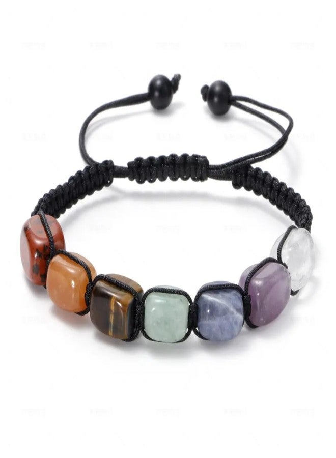 GEMTUB Natural Handcrafted 7 Chakra Tumble Stone Bracelet for Men and Women | Adjustable Rope | Reiki Healing Crystal Energy Balance & Meditation Jewelry - Image 1