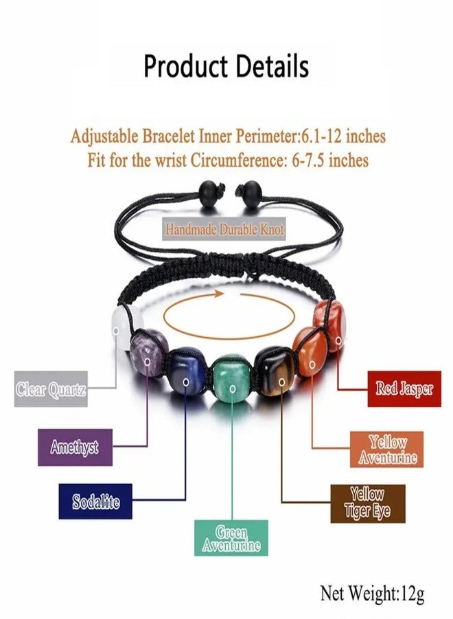 GEMTUB Natural Handcrafted 7 Chakra Tumble Stone Bracelet for Men and Women | Adjustable Rope | Reiki Healing Crystal Energy Balance & Meditation Jewelry - Image 2