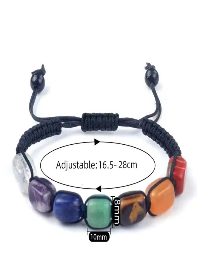 GEMTUB Natural Handcrafted 7 Chakra Tumble Stone Bracelet for Men and Women | Adjustable Rope | Reiki Healing Crystal Energy Balance & Meditation Jewelry - Image 3