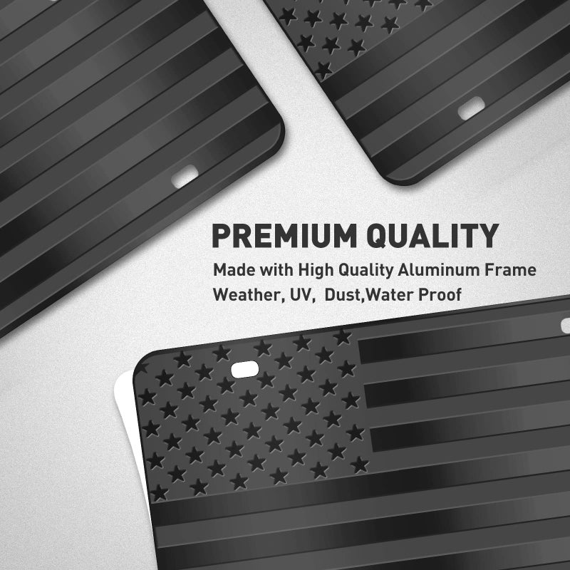 WYHCauto American Flag License Plate, Black Front Flag Decoration License Plates with 4 Holes,Aluminum Metal 3D Embossed US License Plate with Screws Caps, 6 * 12 inches Car Decor Accessory - Image 3