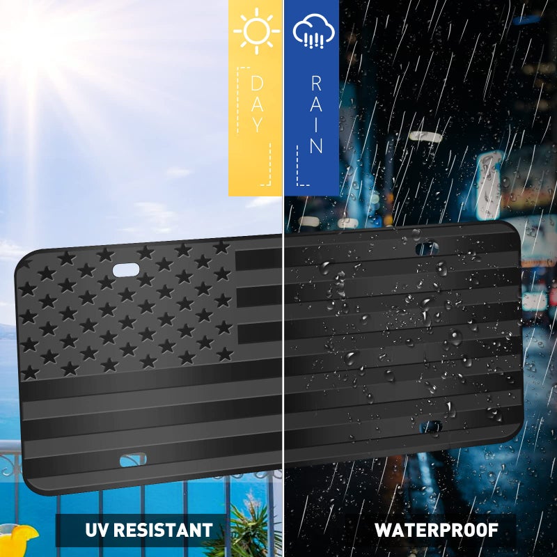WYHCauto American Flag License Plate, Black Front Flag Decoration License Plates with 4 Holes,Aluminum Metal 3D Embossed US License Plate with Screws Caps, 6 * 12 inches Car Decor Accessory - Image 2