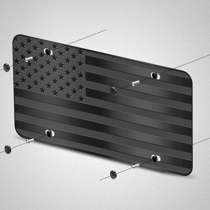 WYHCauto American Flag License Plate, Black Front Flag Decoration License Plates with 4 Holes,Aluminum Metal 3D Embossed US License Plate with Screws Caps, 6 * 12 inches Car Decor Accessory - Image 5