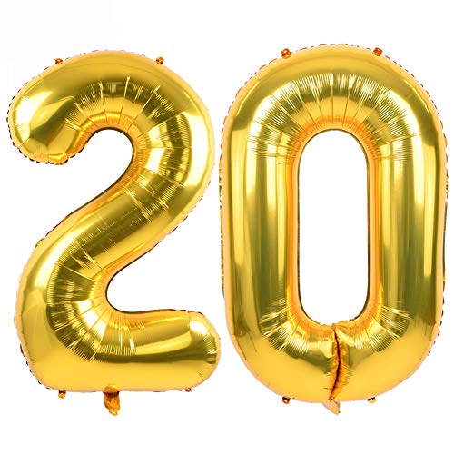 TONIFUL 40 Inch Gold Large Numbers Balloon Birthday Party Decorations Foil Mylar Big Number Balloon Digital 20 for 2026 Graduation New Year Eve 20th Birthday 20th Anniversary Ceremony Photo Shoot - Image 1