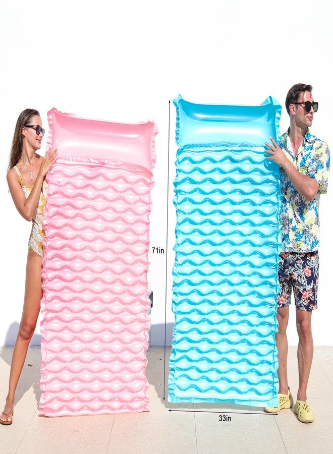 PARENTSWELL 2 Pack Inflatable Pool Floats Adult, 71''x33'' Large Pool Raft Water Lounge Float with Headrest Floating Mat Swimming Floaties for Adults (Blue Pink)… - Image 3
