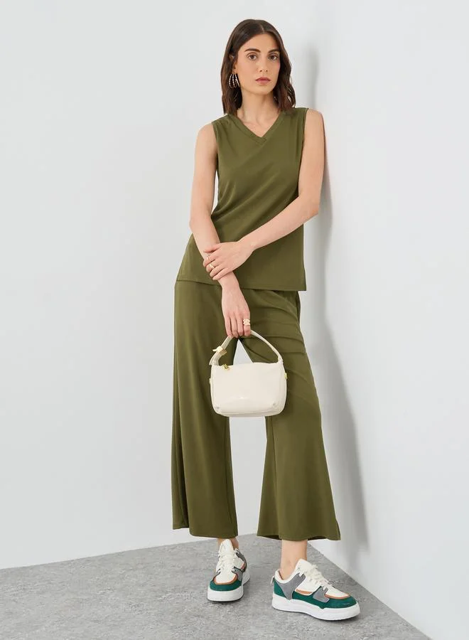 Take Two Take Two Women Khaki Sleeveless Top and Pants Co-Ords