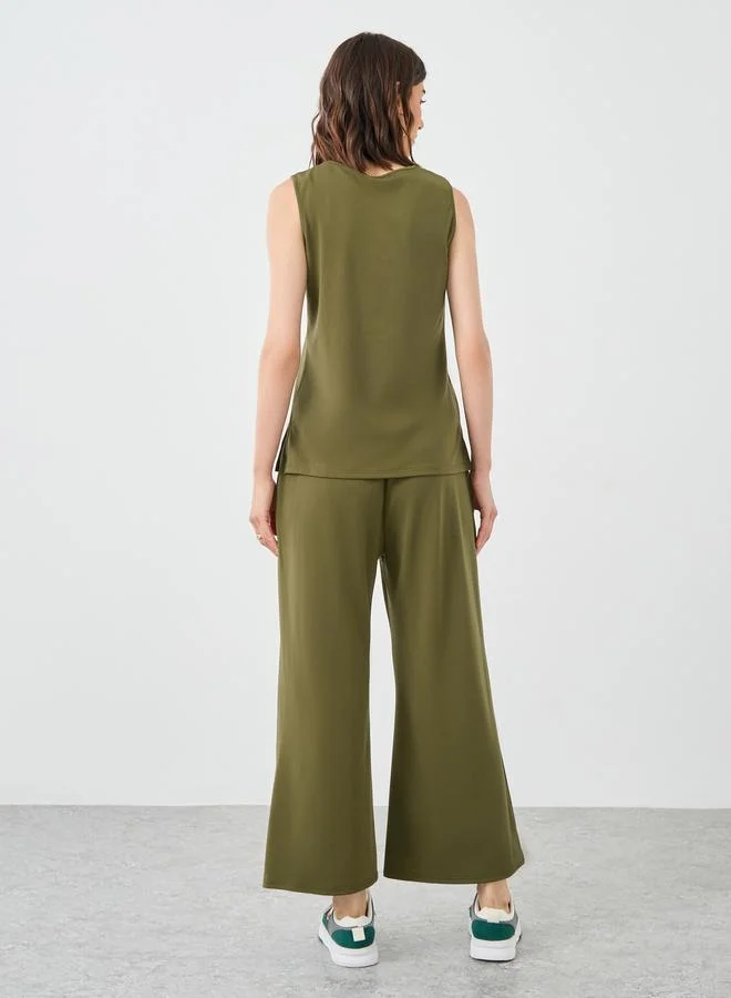 Take Two Take Two Women Khaki Sleeveless Top and Pants Co-Ords