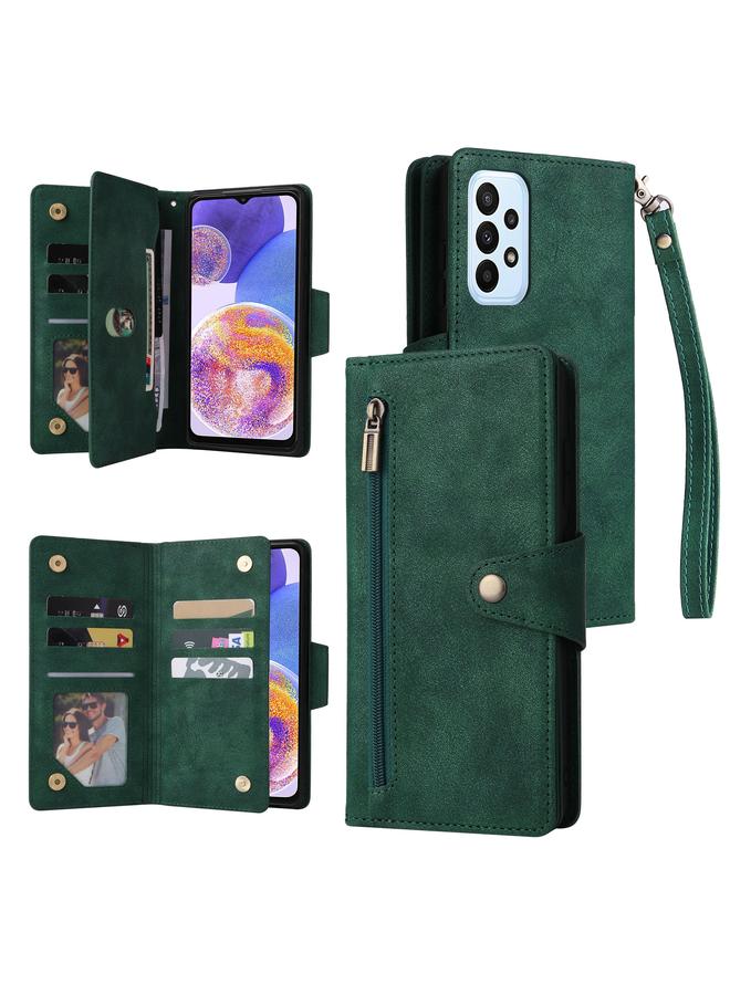 S-TOP Case For Samsung Galaxy A23 4G Rivet Buckle 9 Cards Three Fold Leather Phone Case - Image 1