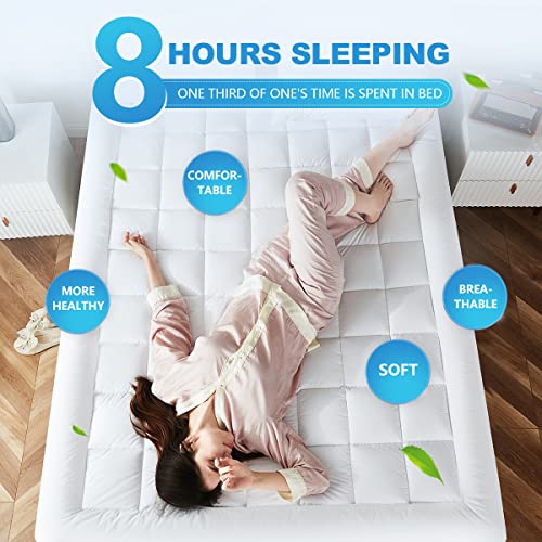 oaskys Twin XL Mattress Pad Cover Pillow Top with Stretches to 18” Deep Pocket Fits Up to 8”-21” Cooling White Bed Topper (Down Alternative, Twin XL Size) - Image 2