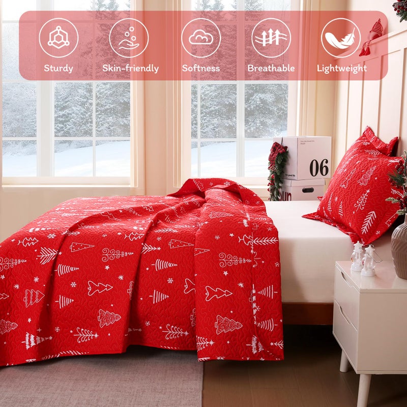 JSD 2 Pcs Kids Christmas Quilt Set Twin Size, Red Christmas Tree Bedding, Soft Microfiber Bedspread Coverlet Holiday Quilted Blanket - Image 3