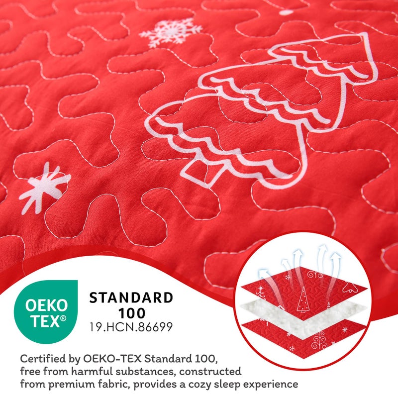 JSD 2 Pcs Kids Christmas Quilt Set Twin Size, Red Christmas Tree Bedding, Soft Microfiber Bedspread Coverlet Holiday Quilted Blanket - Image 2