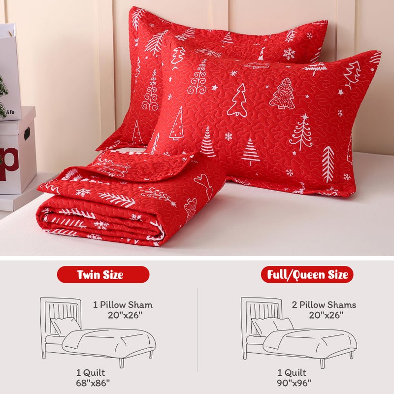 JSD 2 Pcs Kids Christmas Quilt Set Twin Size, Red Christmas Tree Bedding, Soft Microfiber Bedspread Coverlet Holiday Quilted Blanket - Image 5