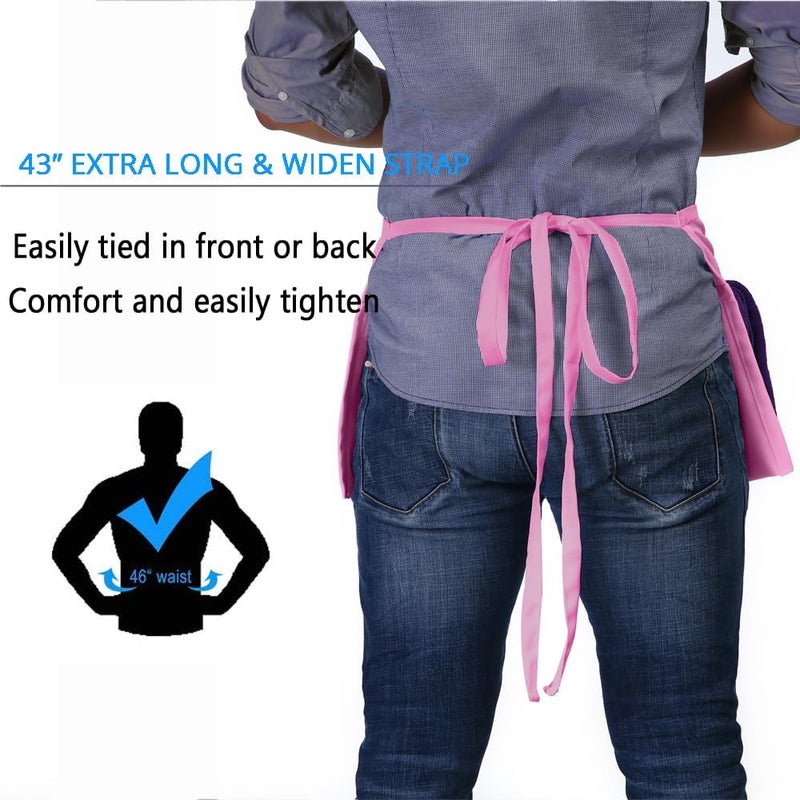 BOHARERS Waist Apron with 3 Pockets - Black Waitress Waiter Server Short Aprons - Image 2