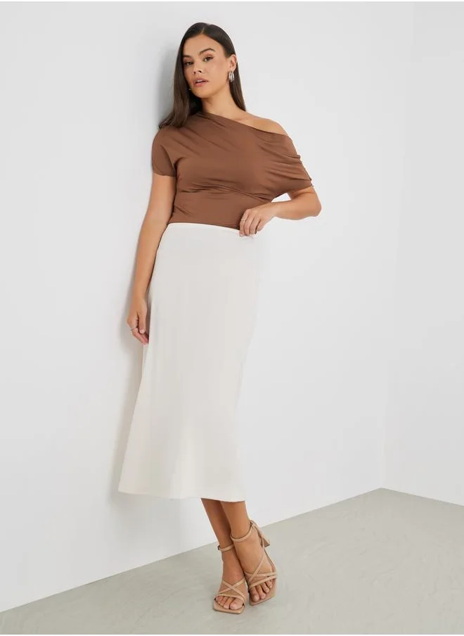 ستايلي Styli Solid Mid Rise A-Line Midi Skirt