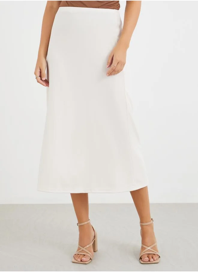 ستايلي Styli Solid Mid Rise A-Line Midi Skirt