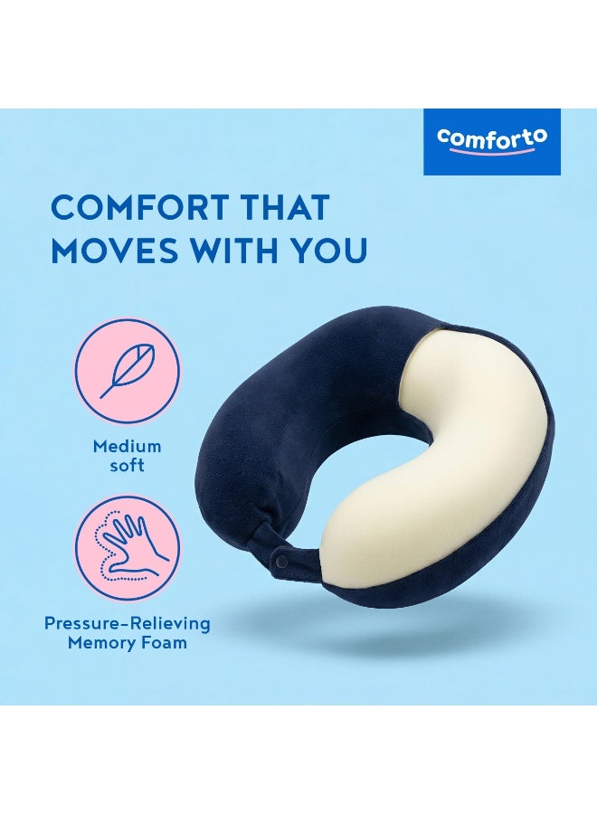 Comforto Travel Neck Pillow, U-Shape Support Pillow for Plane & Car, Soft Comfort Fit, Snap Closure, Portable for Travel, 26x25x13 cm - Image 2