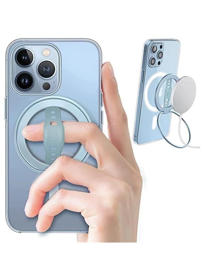 HOOKOR MagOne Phone Grip Stand with Silicone Finger Strap, Removable Magnetic Ring Holder Kickstand Loop, Accessories for iPhone 15, 14, 13 Pro/Max/Plus (Blue) - Image 1