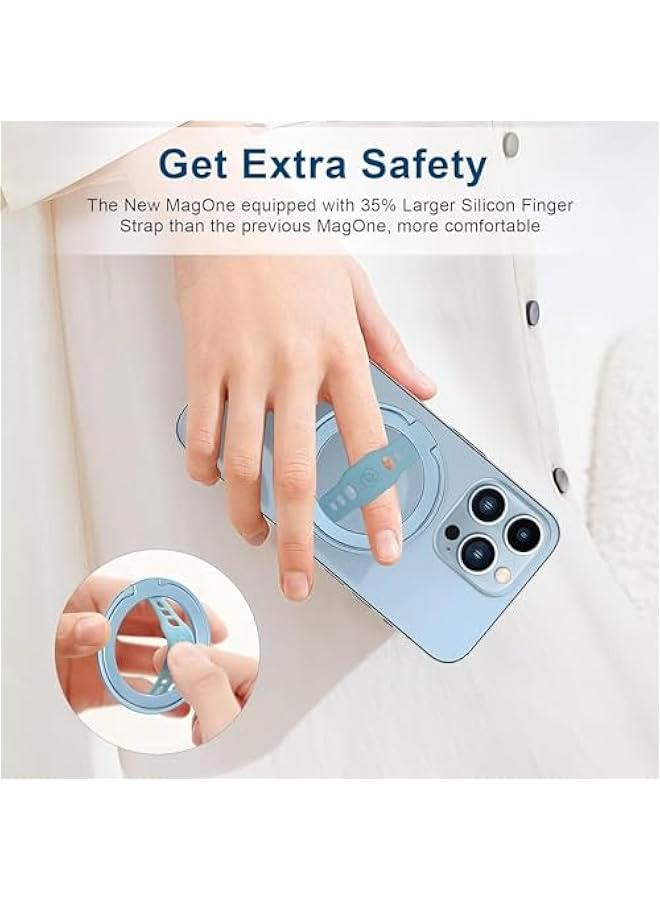 HOOKOR MagOne Phone Grip Stand with Silicone Finger Strap, Removable Magnetic Ring Holder Kickstand Loop, Accessories for iPhone 15, 14, 13 Pro/Max/Plus (Blue) - Image 2