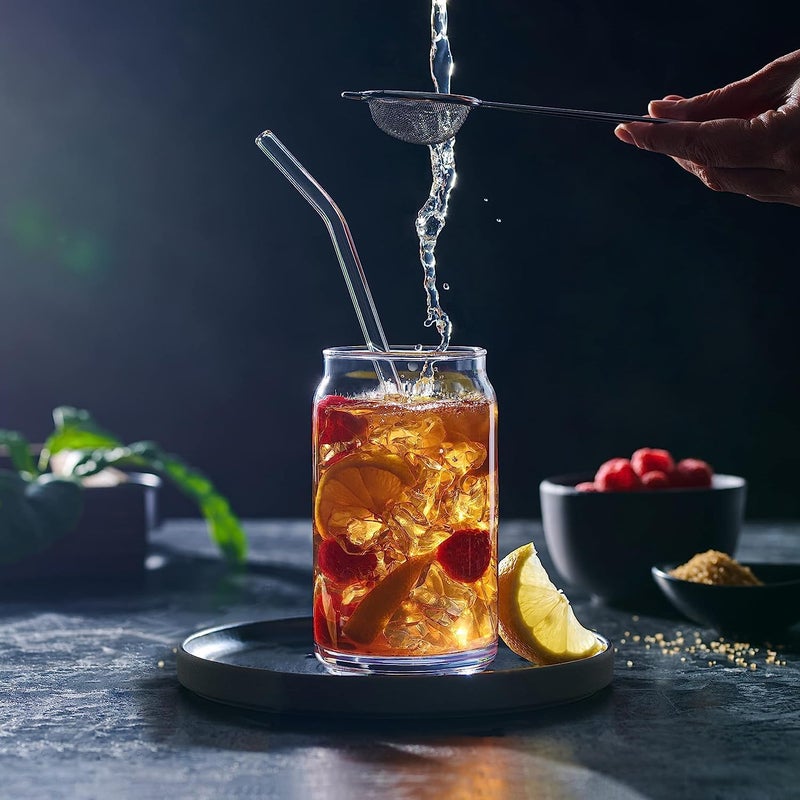 KELVEE KELVEE Glasses Cup with Straws Drinking Glass Set of 4 PCS400 ml Iced Coffee Cup Beer Glasses Glass Tumbler Cute Cups Can Shaped Glass Cups Soda Can Glasses Beer CAN 4 - Image 4