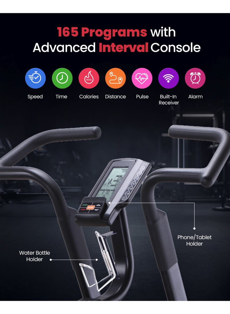 Sparnod Fitness دراجة سبايرنود فيتنس SAB-13 التجارية – عجلة مروحة، 165 برنامج محدد مسبقًا، وحدة تحكم فترات، مقعد مريح قابل للتعديل، مستشعر معدل ضربات القلب، إطار فولاذي ثقيل، سعة 150 كجم - Image 4